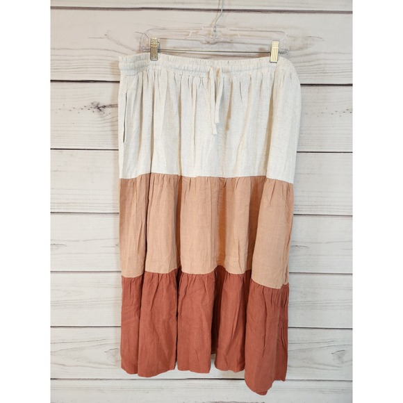 Ninexis Women's Multicolor Tiered Elastic Waist Pockets Midi Skirt Size 3X NWT - Picture 1 of 6